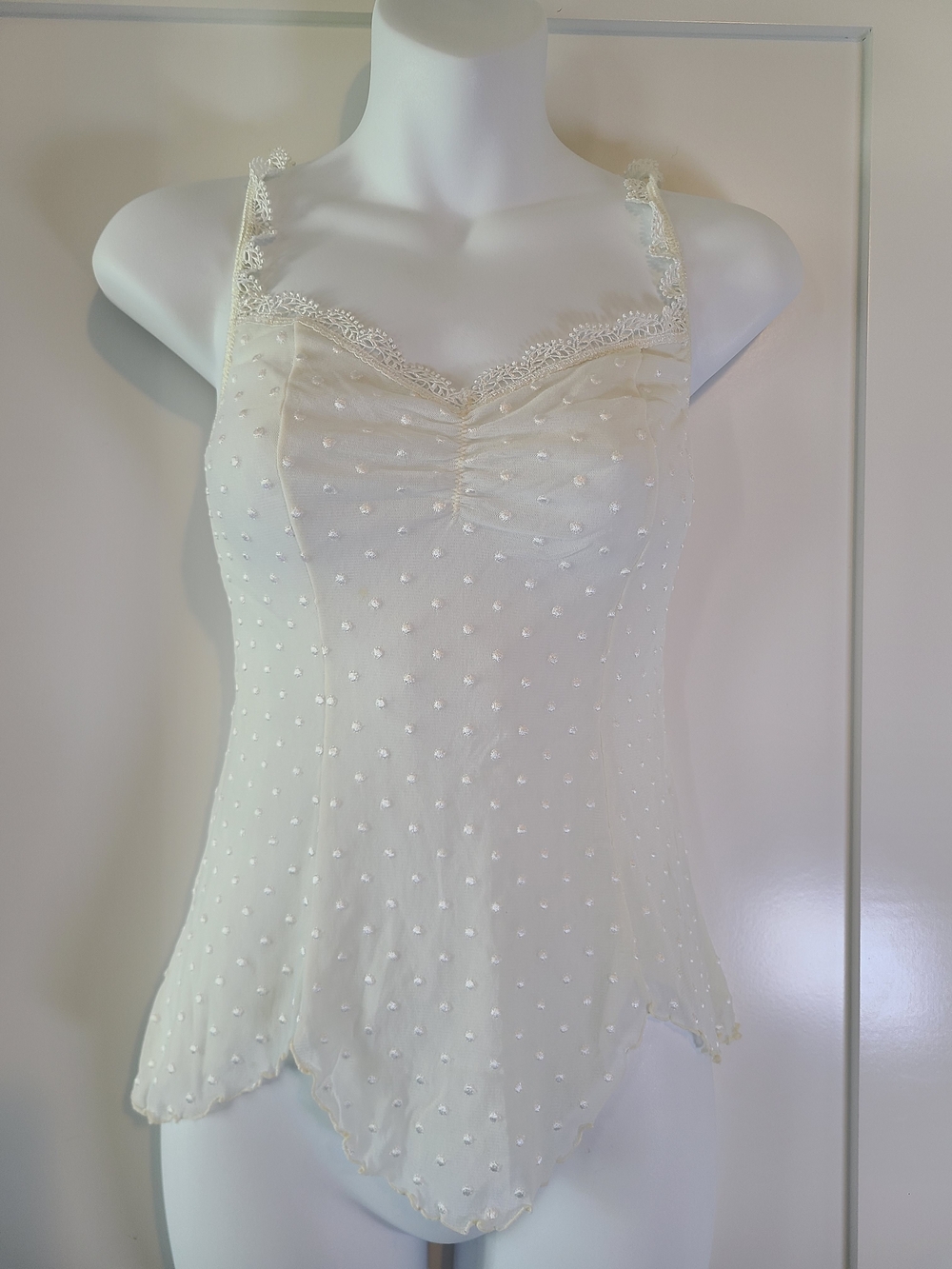 Arianne Cream Sheer Lace-Trim Camisole